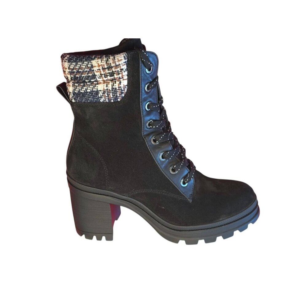 Veronica Beard Westport Women Lace-Up Black Suede w/ Tweed Detail Boots 8.5 $550